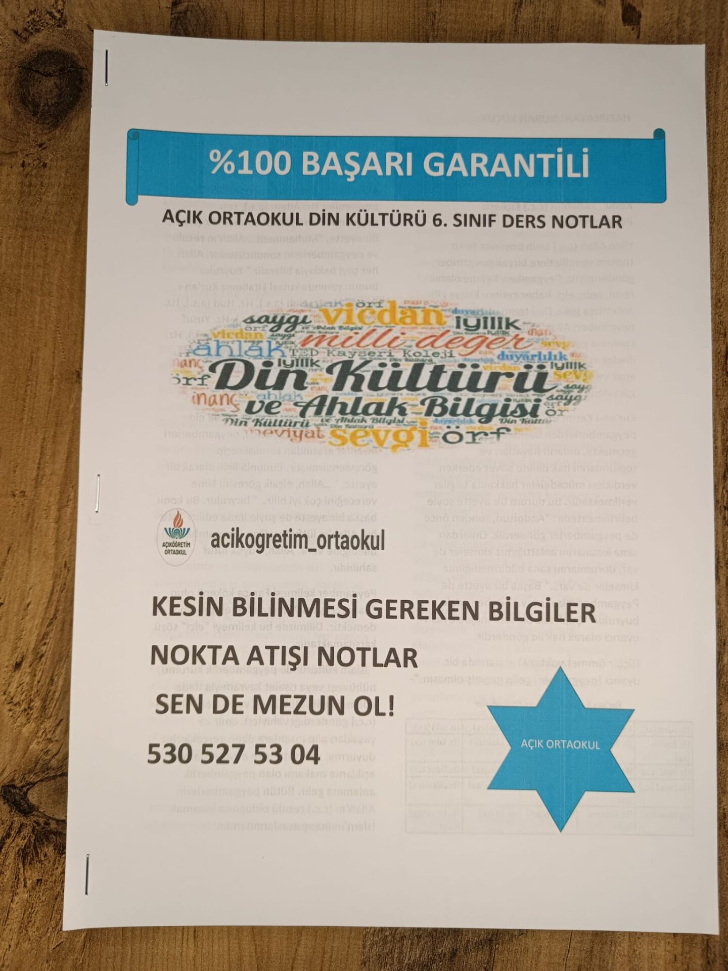 AÇIKÖĞRETİM ORTAOKUL 6. SINIF DİN KÜLÜTÜRÜ DERS NOTLARI