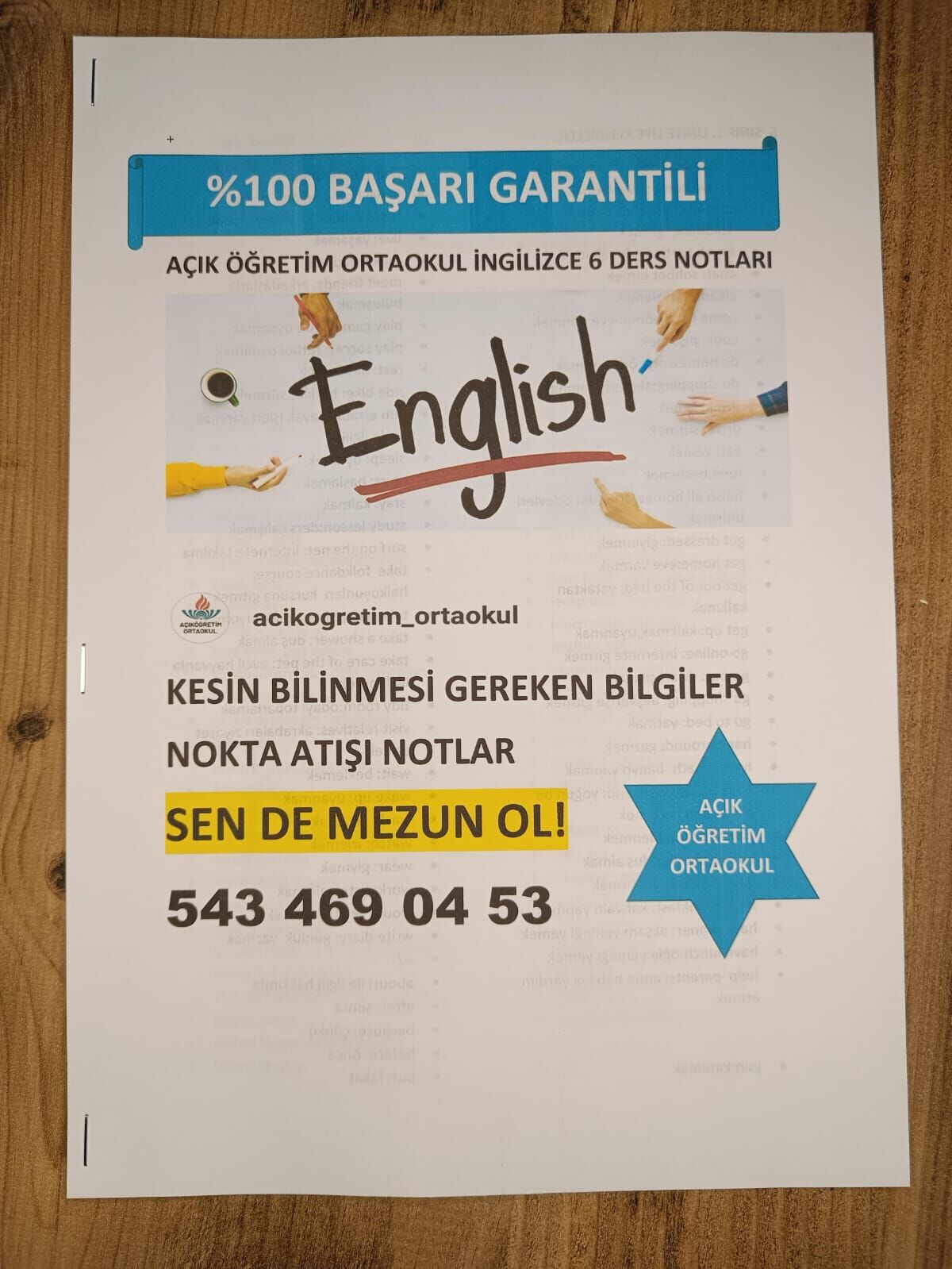 AÇIKÖĞRETİM 6. SINIF İNGİLİZCE DERS NOTLARI